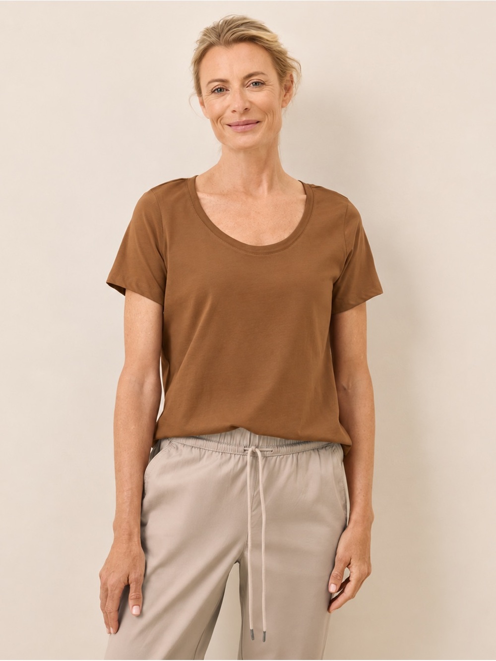 PACT Softspun Scoop Neck Tee Brown Organic Cotton Size L